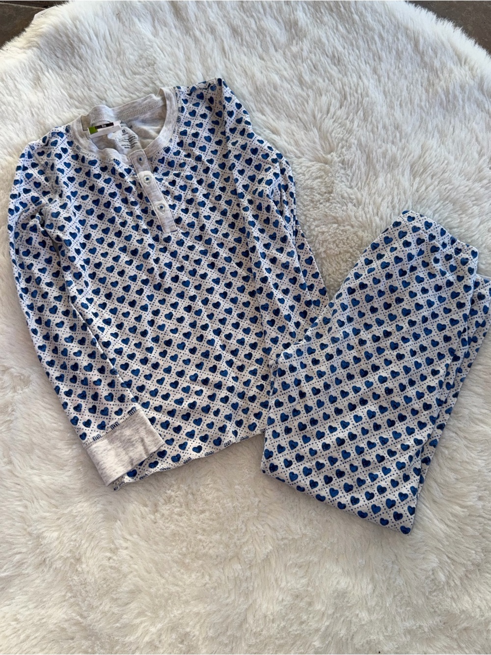 Roller Rabbit White and Blue Heart-Print Kids Pajama Set